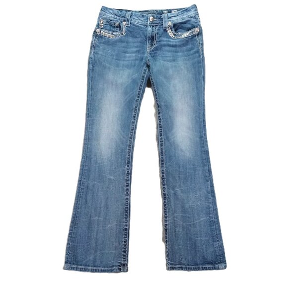 Miss Me Jean Women 31x31, Tag 31x33 Blue Denim Bootcut Embellished Flap Pocket - Picture 1 of 13
